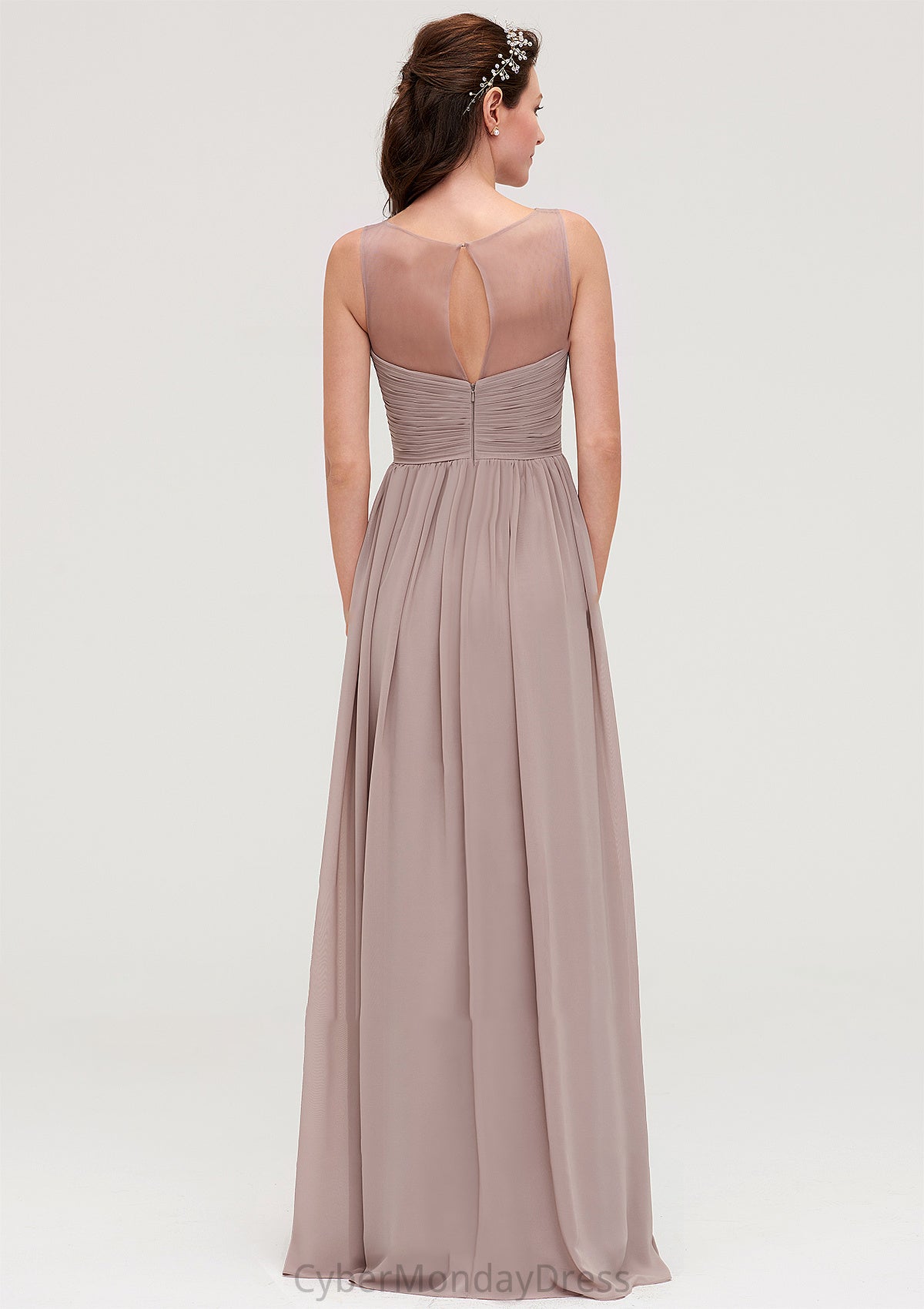 Sleeveless A-line/Princess Chiffon Long/Floor-Length Bridesmaid Dresseses With Pleated Olga DTP0025479