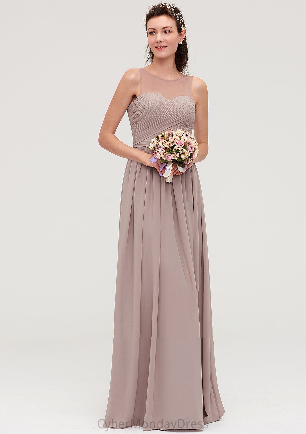 Sleeveless A-line/Princess Chiffon Long/Floor-Length Bridesmaid Dresseses With Pleated Olga DTP0025479