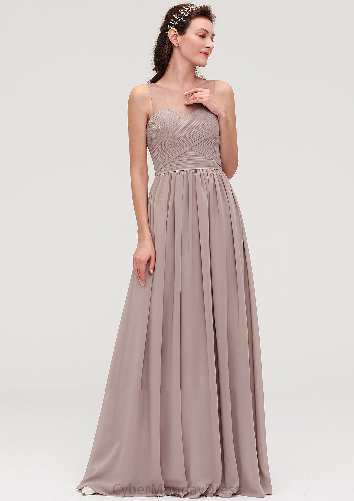 Sleeveless A-line/Princess Chiffon Long/Floor-Length Bridesmaid Dresseses With Pleated Olga DTP0025479