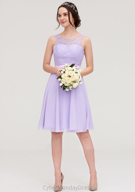 Sleeveless Knee-Length Chiffon A-line/Princess Bridesmaid Dresses With Sashes Lace Kaitlyn DTP0025481