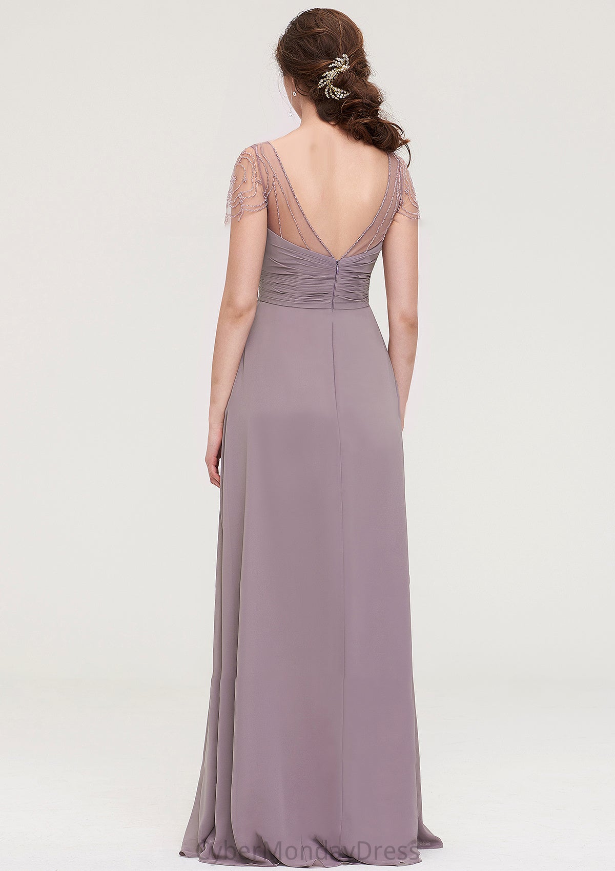 Short Sleeve Sweetheart Long/Floor-Length Chiffon A-line/Princess Bridesmaid Dresses With Pleated Beading Michaela DTP0025487