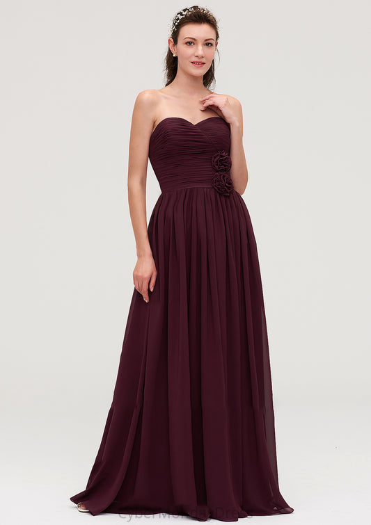 Sweetheart Sleeveless Long/Floor-Length Chiffon A-line/Princess Bridesmaid Dresses With Pleated Karly DTP0025490