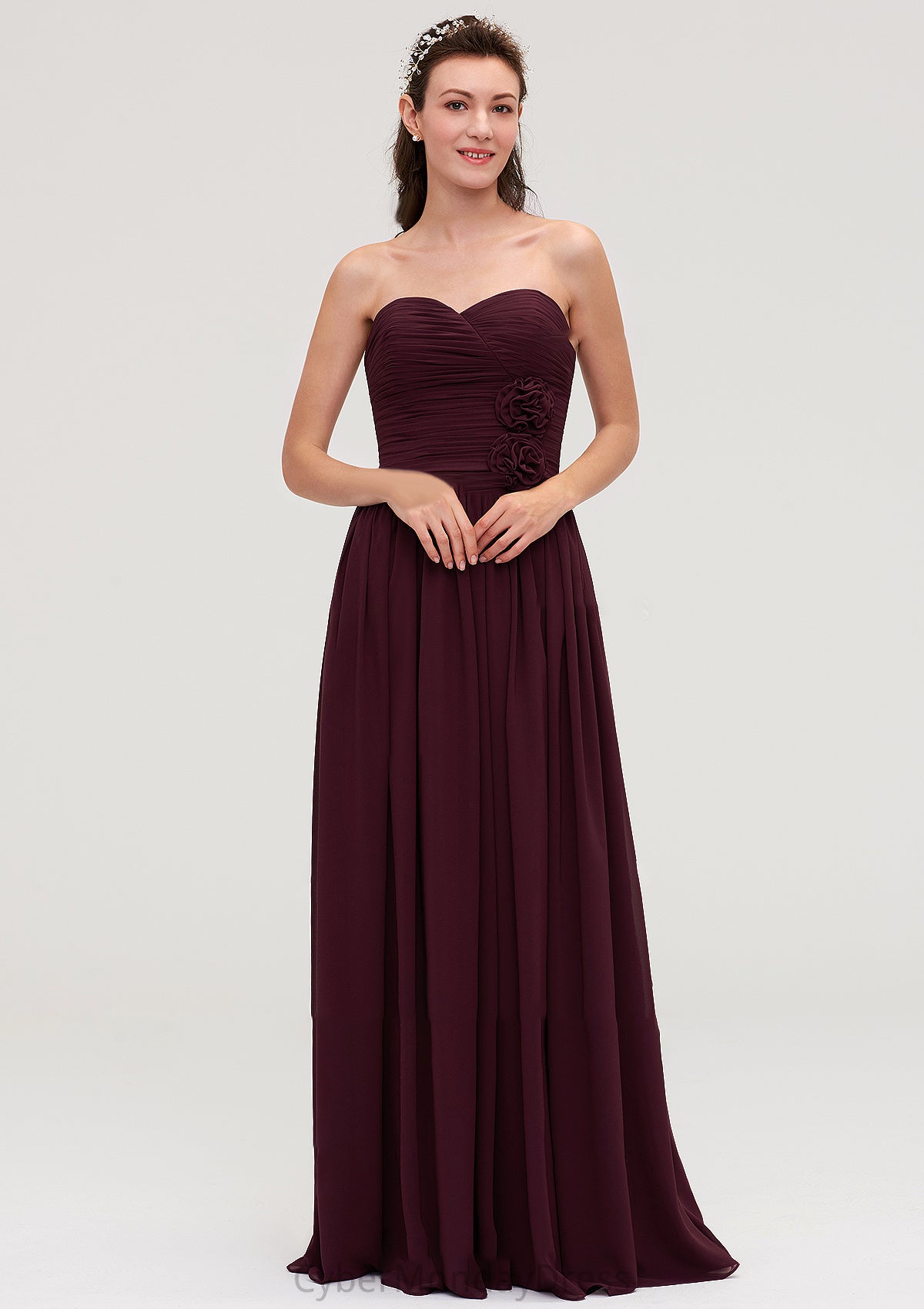 Sweetheart Sleeveless Long/Floor-Length Chiffon A-line/Princess Bridesmaid Dresses With Pleated Karly DTP0025490