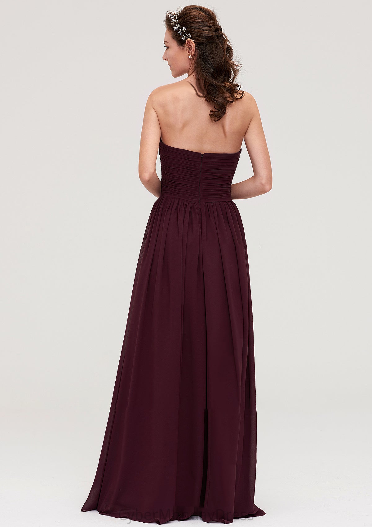 Sweetheart Sleeveless Long/Floor-Length Chiffon A-line/Princess Bridesmaid Dresses With Pleated Karly DTP0025490