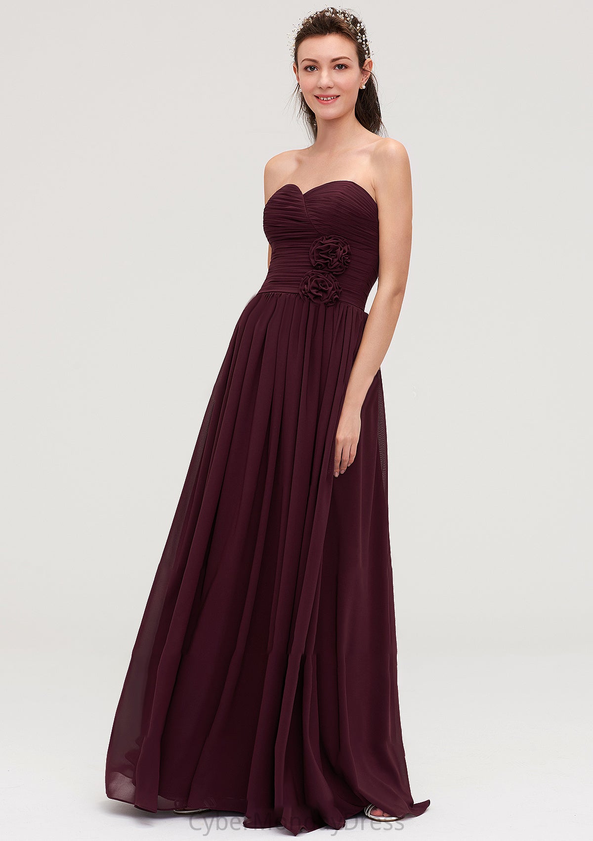 Sweetheart Sleeveless Long/Floor-Length Chiffon A-line/Princess Bridesmaid Dresses With Pleated Karly DTP0025490