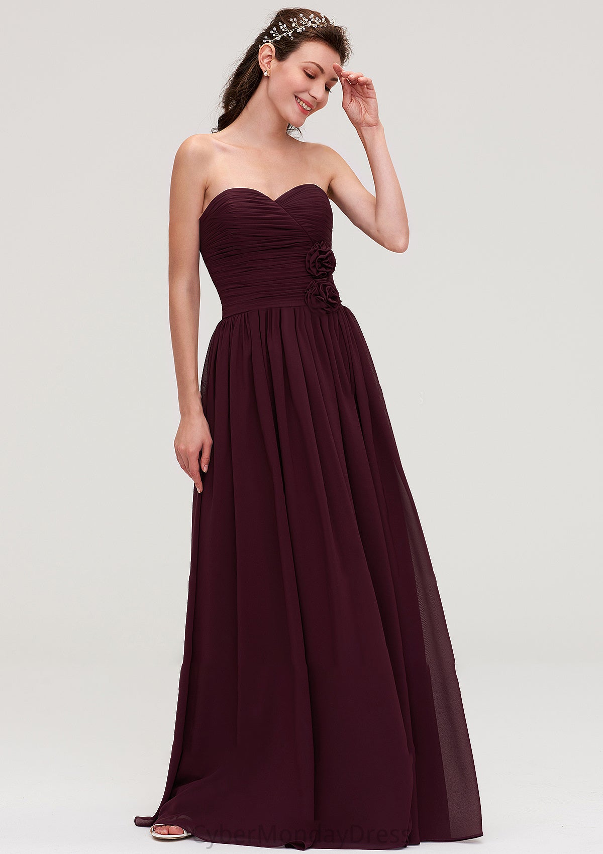 Sweetheart Sleeveless Long/Floor-Length Chiffon A-line/Princess Bridesmaid Dresses With Pleated Karly DTP0025490