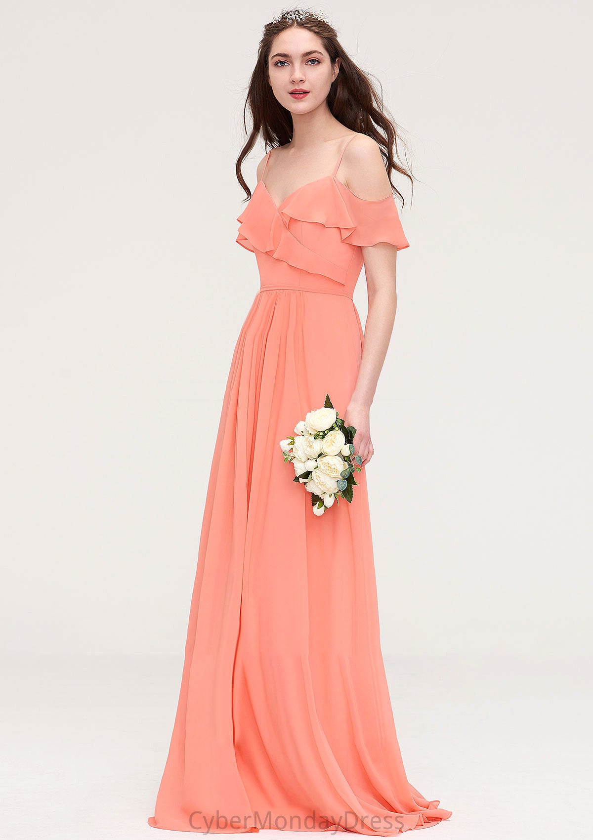 Sleeveless Sweetheart Long/Floor-Length Chiffon A-line/Princess Bridesmaid Dresses With Pleated Jasmine DTP0025492