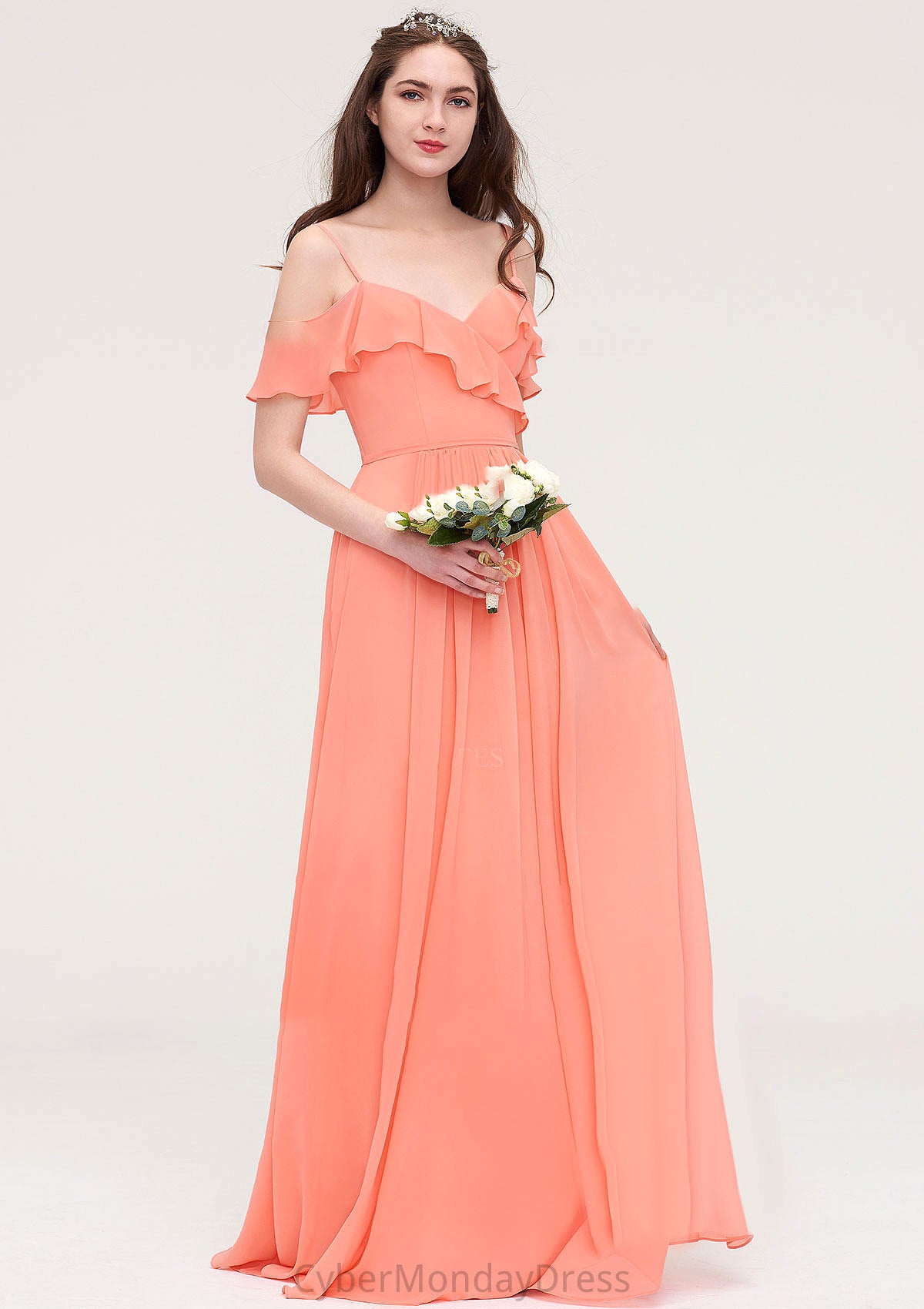 Sleeveless Sweetheart Long/Floor-Length Chiffon A-line/Princess Bridesmaid Dresses With Pleated Jasmine DTP0025492