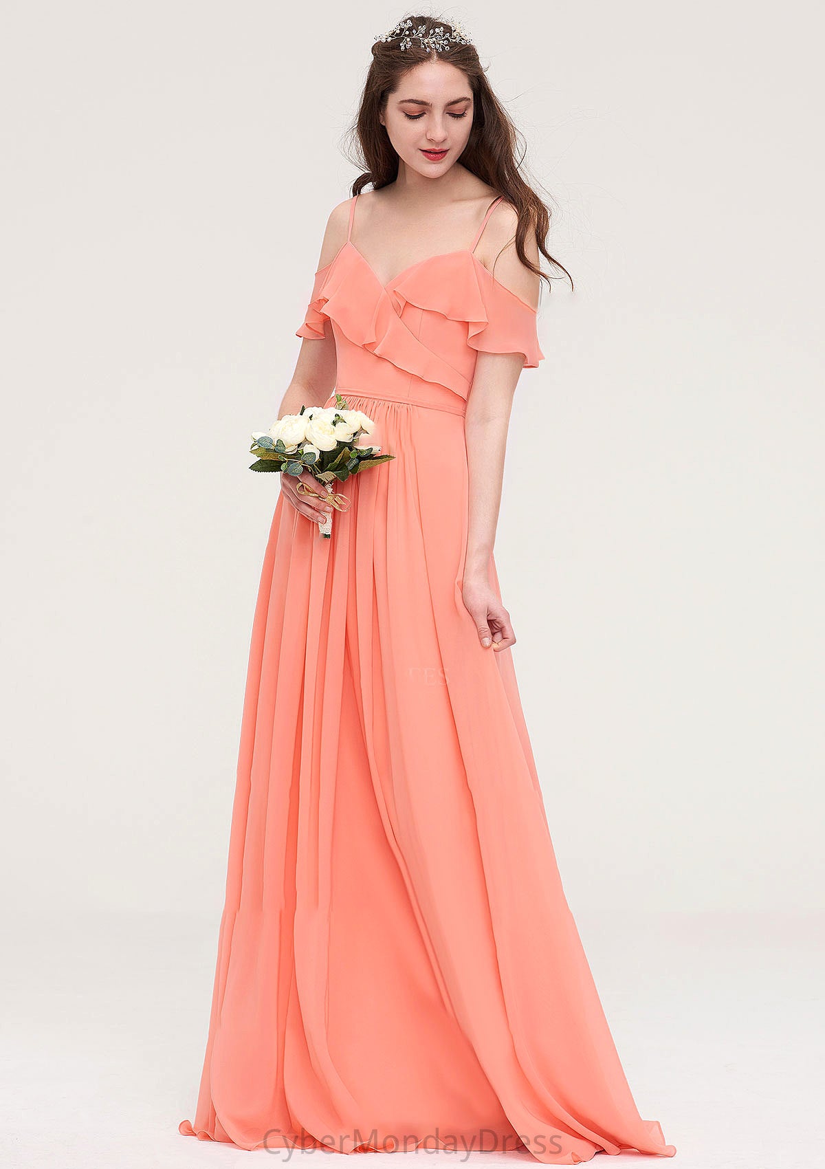 Sleeveless Sweetheart Long/Floor-Length Chiffon A-line/Princess Bridesmaid Dresses With Pleated Jasmine DTP0025492