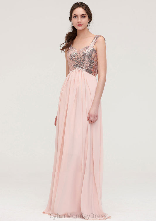 Sleeveless Long/Floor-Length Sweetheart A-line/Princess Chiffon Bridesmaid Dresses With Pleated Sequins Ally DTP0025494