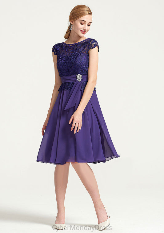 Sleeveless Bateau Knee-Length A-line/Princess Chiffon Bridesmaid Dresses With Rhinestone Appliqued Sashes Akira DTP0025496