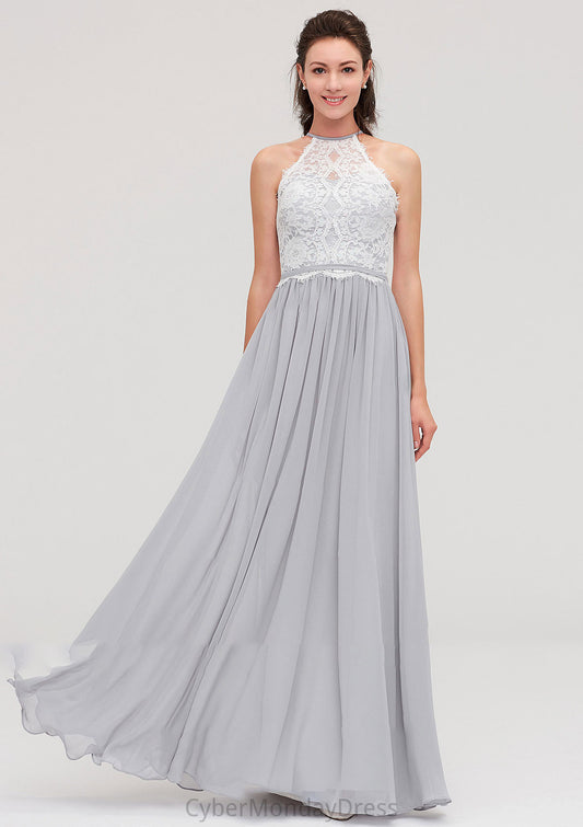 Sleeveless Scoop Neck A-line/Princess Chiffon Long/Floor-Length Bridesmaid Dresseses With Lace Elizabeth DTP0025497