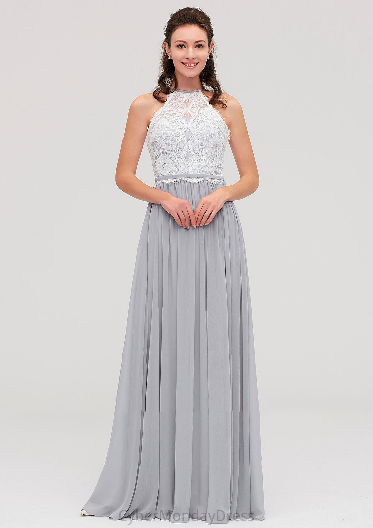 Sleeveless Scoop Neck A-line/Princess Chiffon Long/Floor-Length Bridesmaid Dresseses With Lace Elizabeth DTP0025497