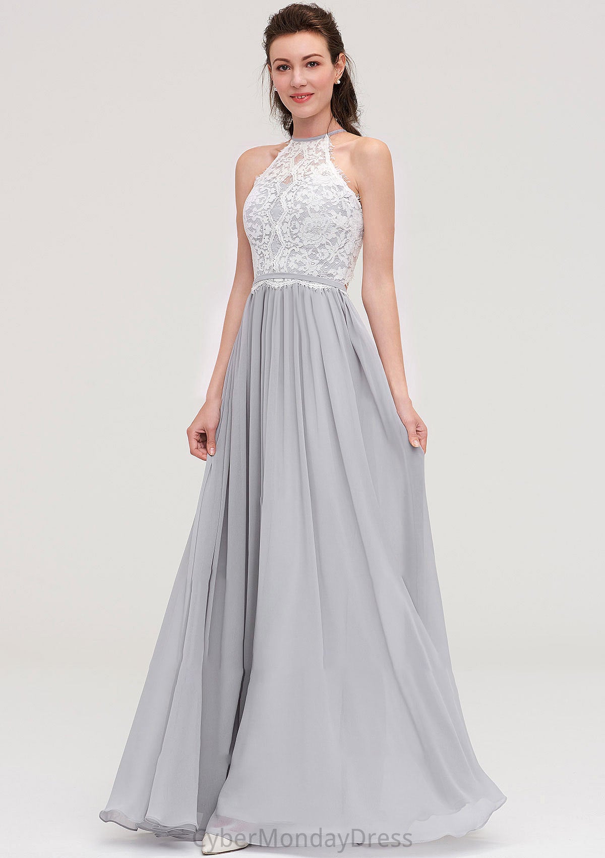 Sleeveless Scoop Neck A-line/Princess Chiffon Long/Floor-Length Bridesmaid Dresseses With Lace Elizabeth DTP0025497