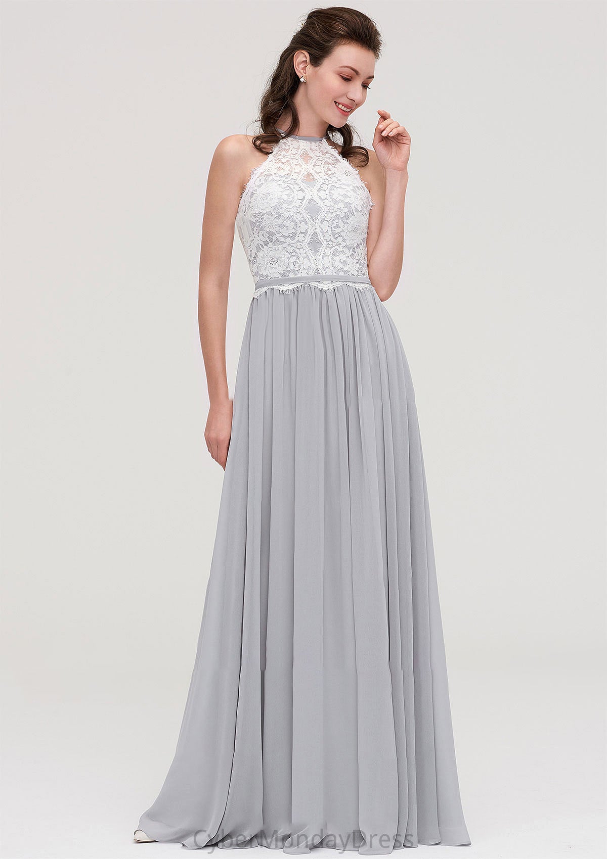 Sleeveless Scoop Neck A-line/Princess Chiffon Long/Floor-Length Bridesmaid Dresseses With Lace Elizabeth DTP0025497