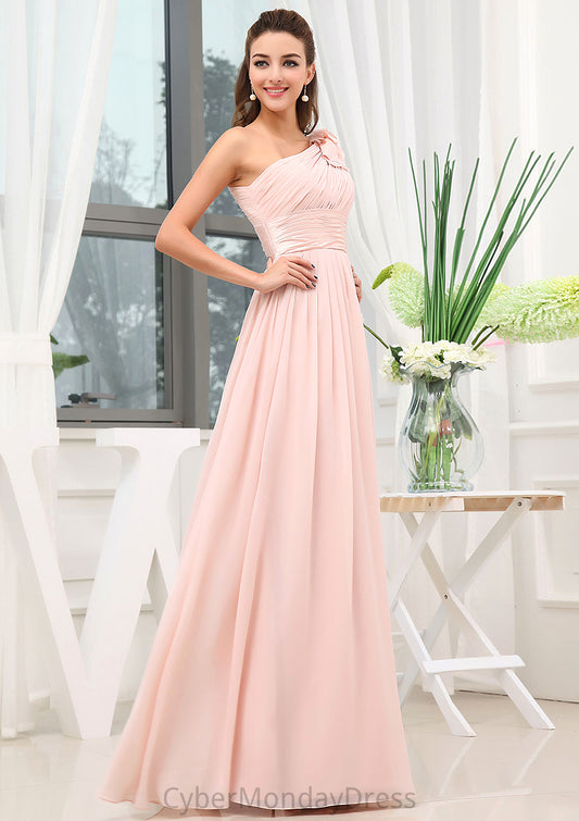 Sleeveless One-Shoulder Long/Floor-Length A-line/Princess Chiffon Bridesmaid Dresses With Pleated Shoulder Flower Camila DTP0025507