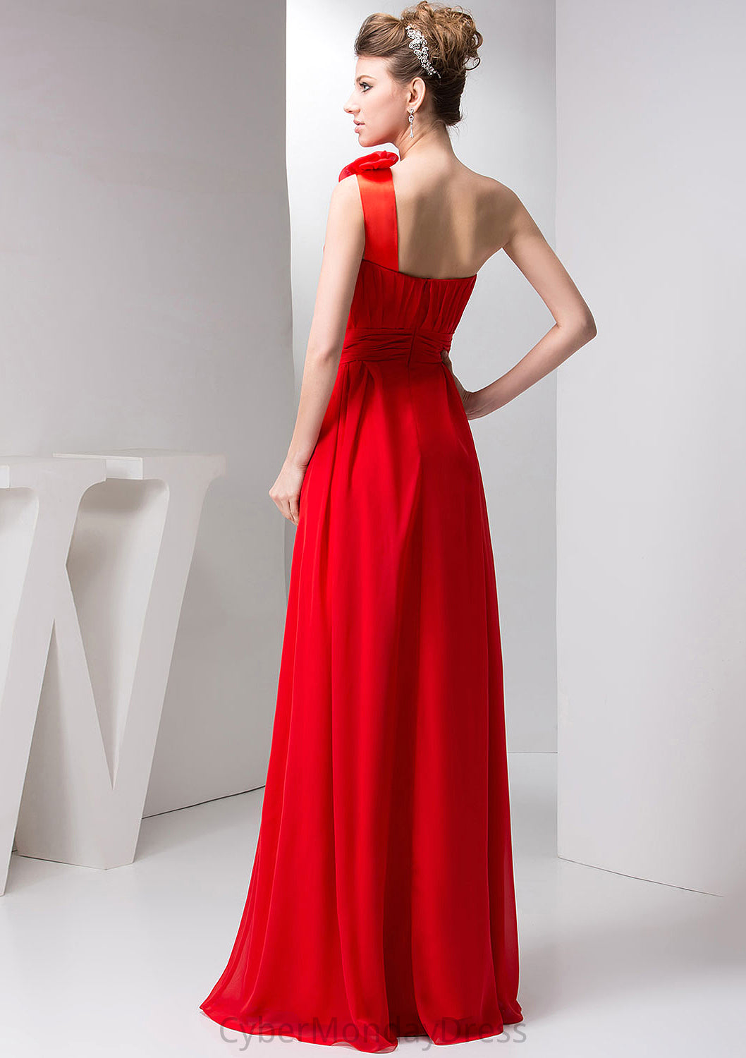 Sleeveless One-Shoulder Long/Floor-Length A-line/Princess Chiffon Bridesmaid Dresses With Pleated Shoulder Flower - Prom Dresses Natalia DTP0025512