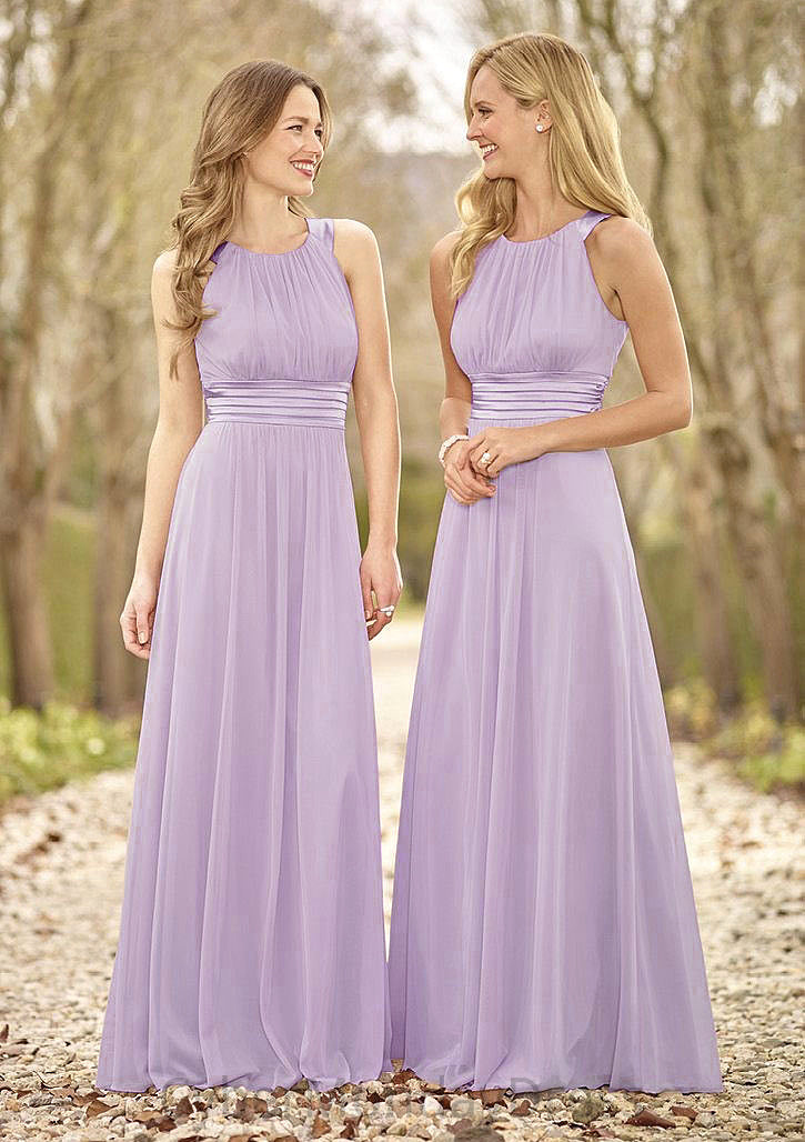 Scoop Neck A-Line/Princess Long/Floor-Length Chiffon Bridesmaid Dresses Perla DTP0025516