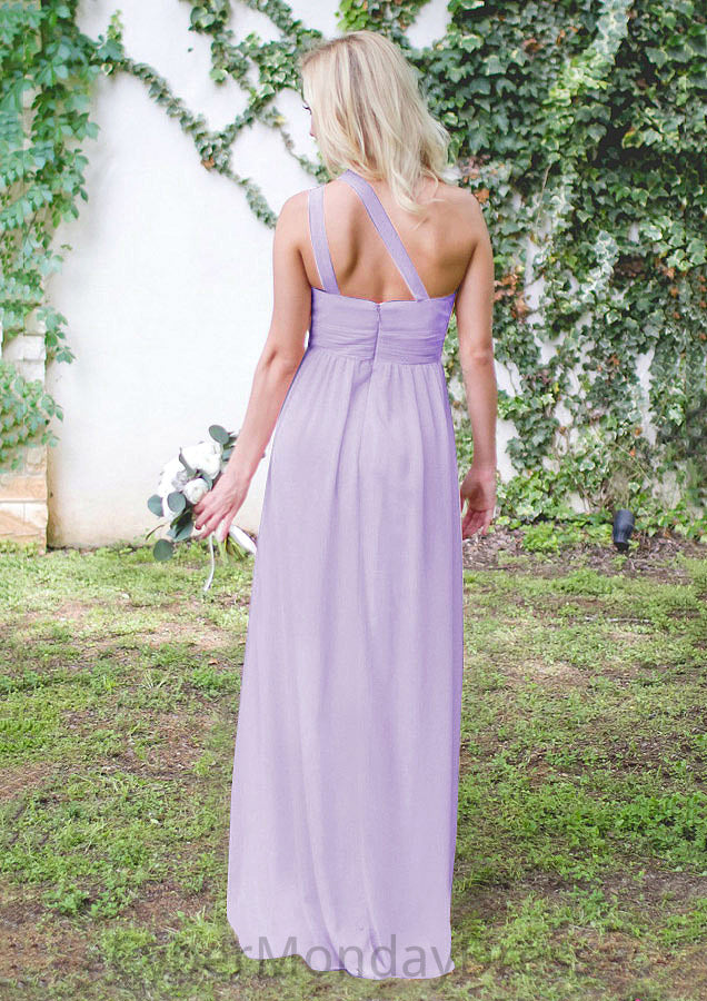 One-Shoulder A-Line/Princess Long/Floor-Length Chiffon Bridesmaid Dresses With Pleated Avery DTP0025544