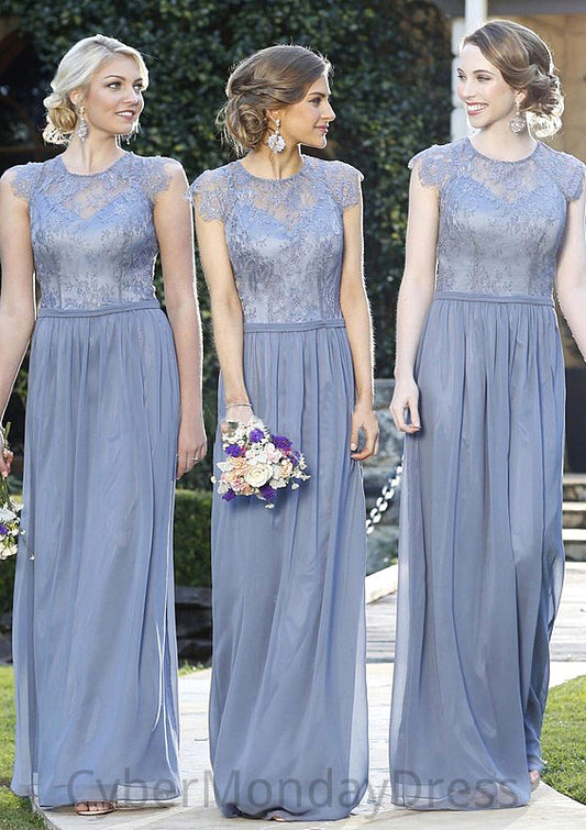 A-Line/Princess Sleeveless Scoop Neck Zipper Long/Floor-Length Chiffon Bridesmaid Dresses With Appliqued Cameron DTP0025547