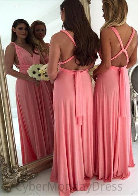 A-Line/Princess V-Neck Long/Floor-Length Chiffon Bridesmaid Dresses Kaleigh DTP0025551