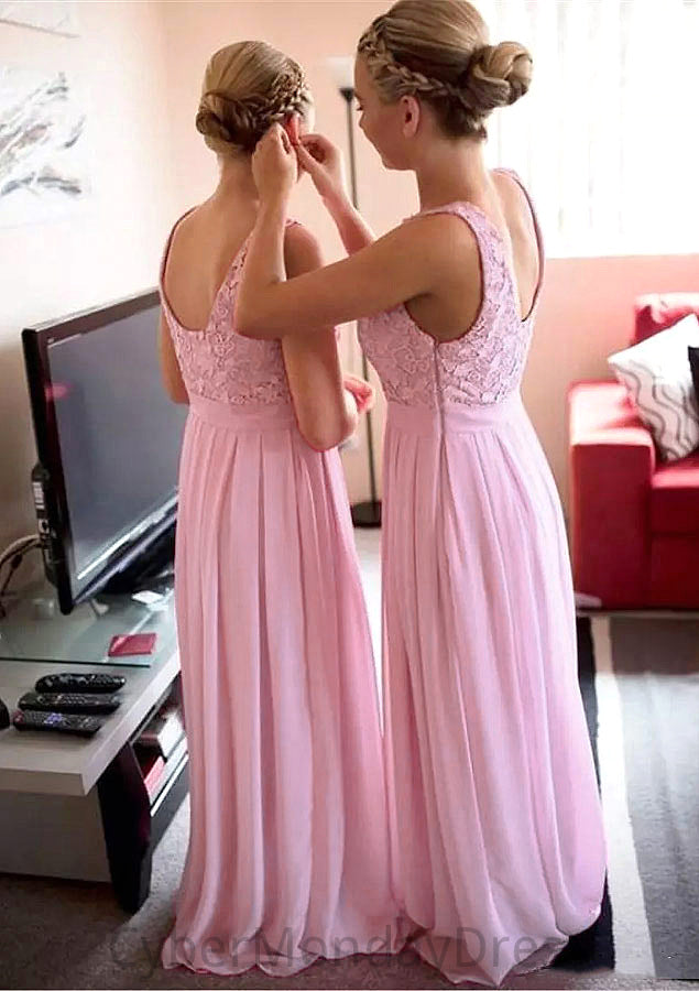 A-Line/Princess Bateau Long/Floor-Length Chiffon Bridesmaid Dresses With Lace Kamryn DTP0025552