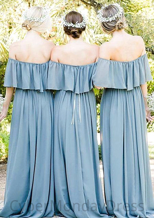 Off-The-Shoulder A-Line/Princess Long/Floor-Length Chiffon Bridesmaid Dresses With Ruffles Tori DTP0025555