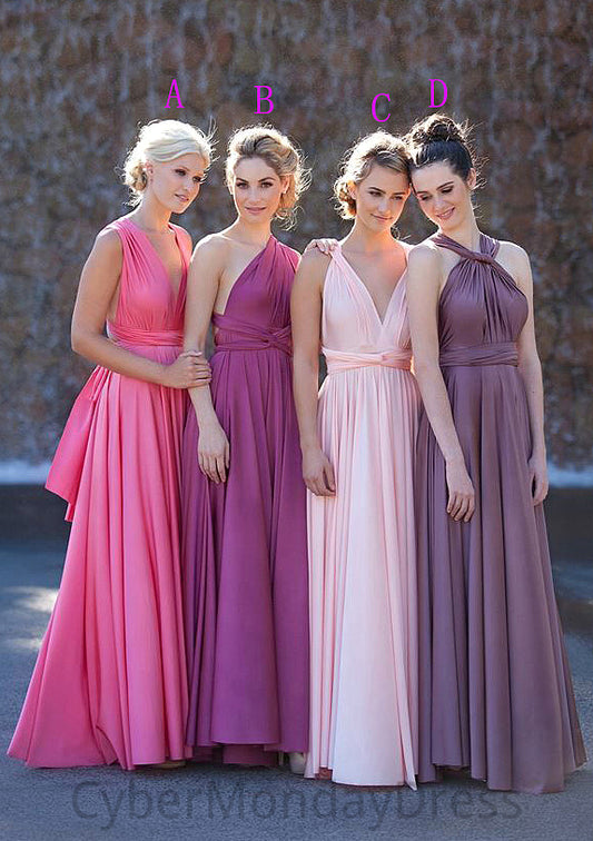 Sleeveless V Neck Long/Floor-Length A-line/Princess Chiffon Bridesmaid Dresses With Pleated Carleigh DTP0025560