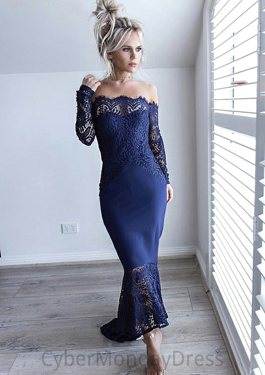 Off-the-Shoulder Full/Long Sleeve Asymmetrical Trumpet/Mermaid Lace Bridesmaid Dresseses Armani DTP0025566