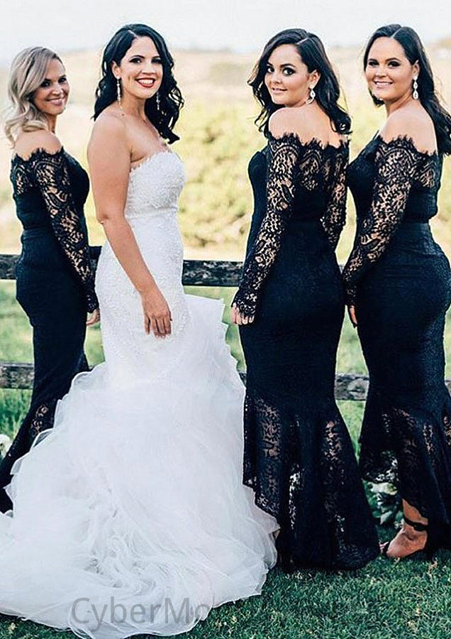 Off-the-Shoulder Full/Long Sleeve Asymmetrical Trumpet/Mermaid Lace Bridesmaid Dresseses Armani DTP0025566