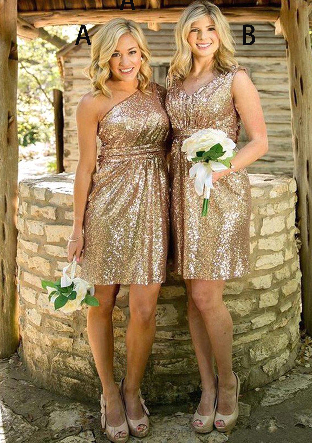 A-line/Princess One-Shoulder Short/Mini Sequined A-line/Princess Bridesmaid Dresseses Alisa DTP0025592