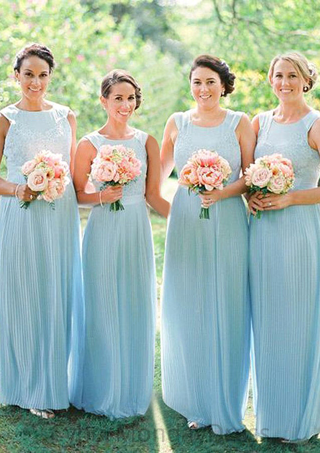 Sleeveless Scoop Neck Long/Floor-Length Chiffon A-line/Princess Bridesmaid Dresseses With Lace Ansley DTP0025596