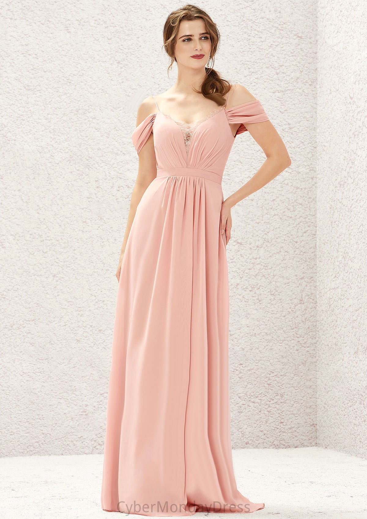 A-line Sweetheart Sleeveless Chiffon Long/Floor-Length Bridesmaid Dresses With Pleated Lace Estrella DTP0025629