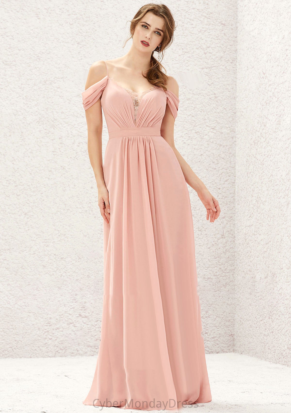 A-line Sweetheart Sleeveless Chiffon Long/Floor-Length Bridesmaid Dresses With Pleated Lace Estrella DTP0025629