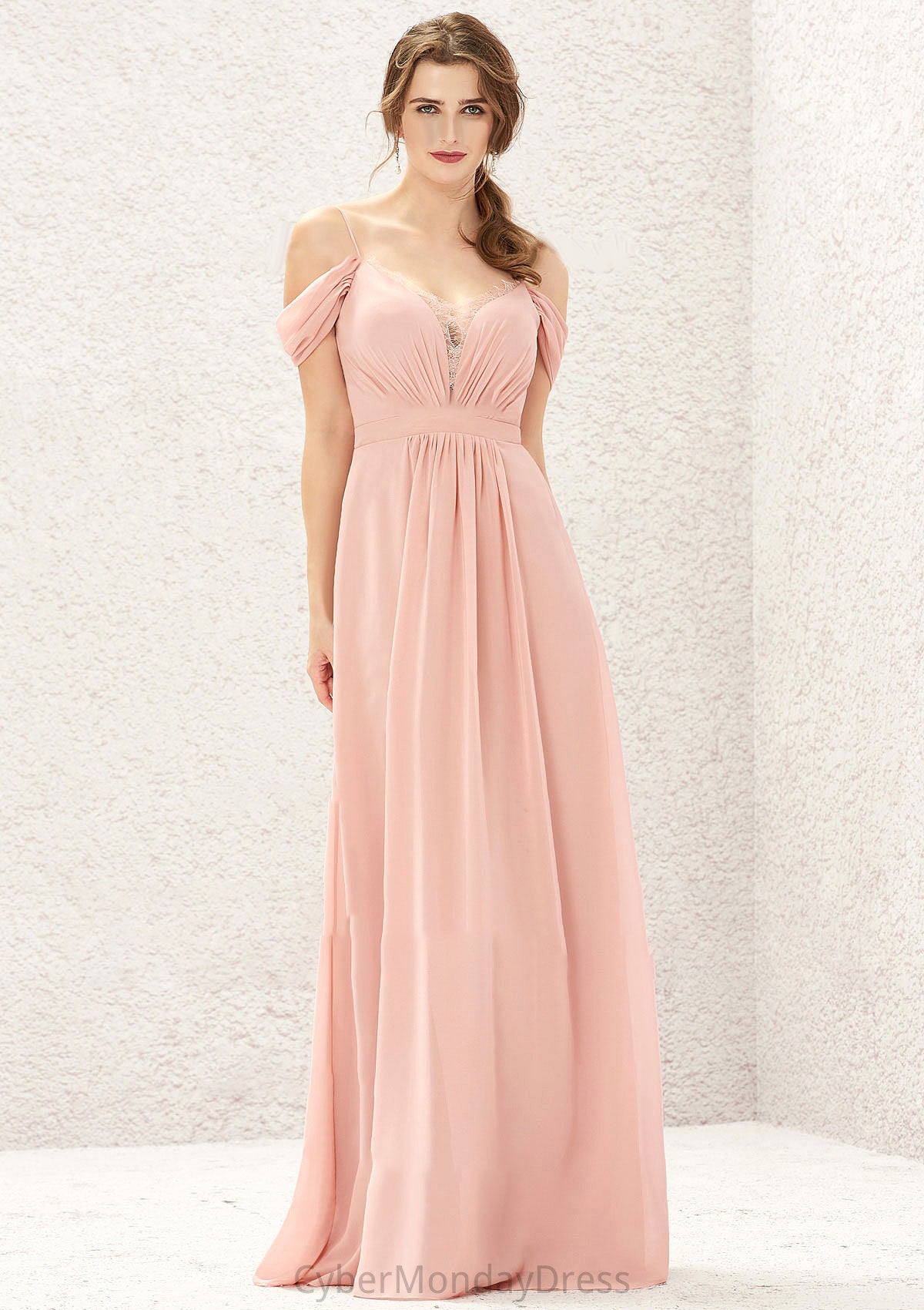 A-line Sweetheart Sleeveless Chiffon Long/Floor-Length Bridesmaid Dresses With Pleated Lace Estrella DTP0025629