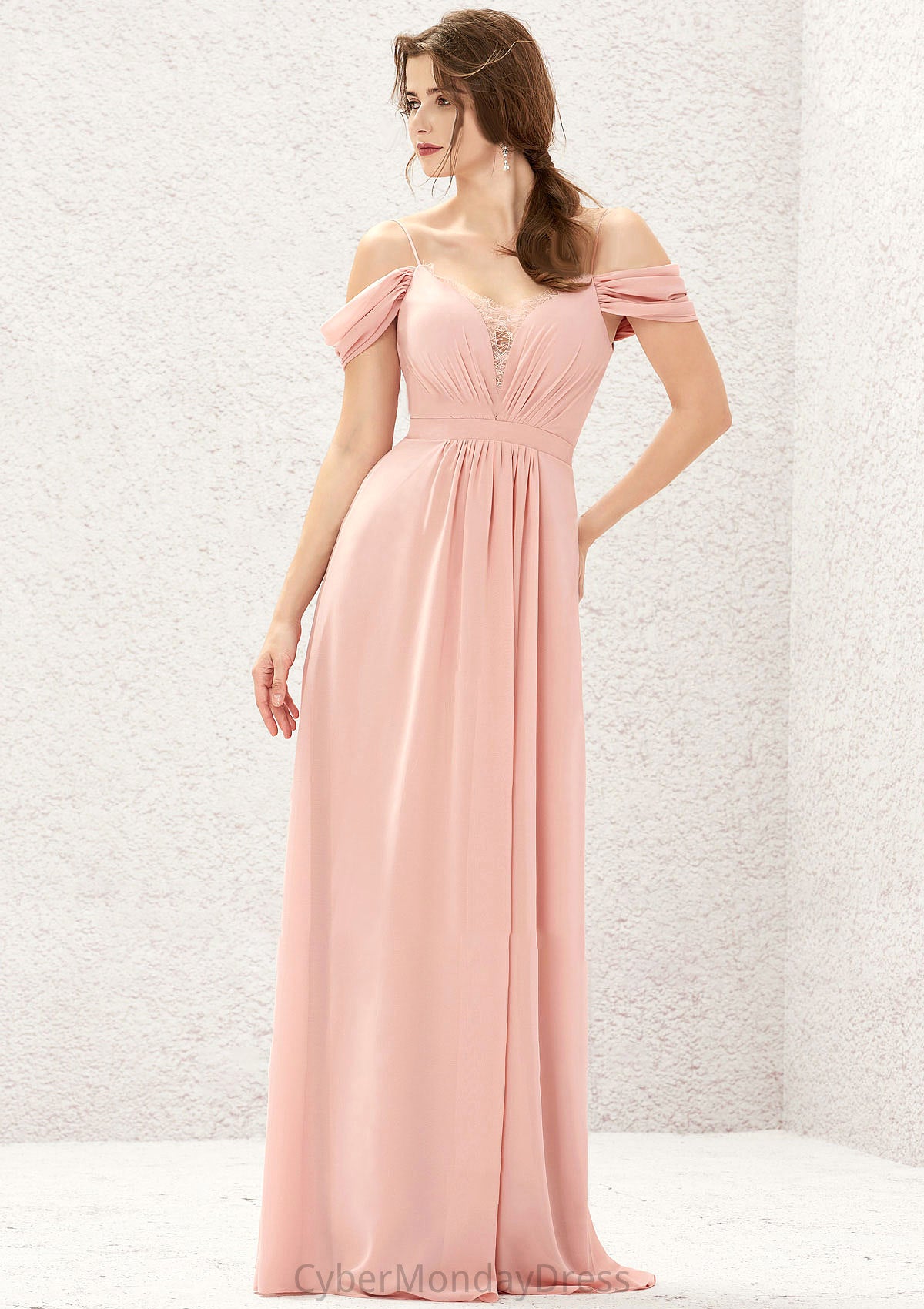 A-line Sweetheart Sleeveless Chiffon Long/Floor-Length Bridesmaid Dresses With Pleated Lace Estrella DTP0025629