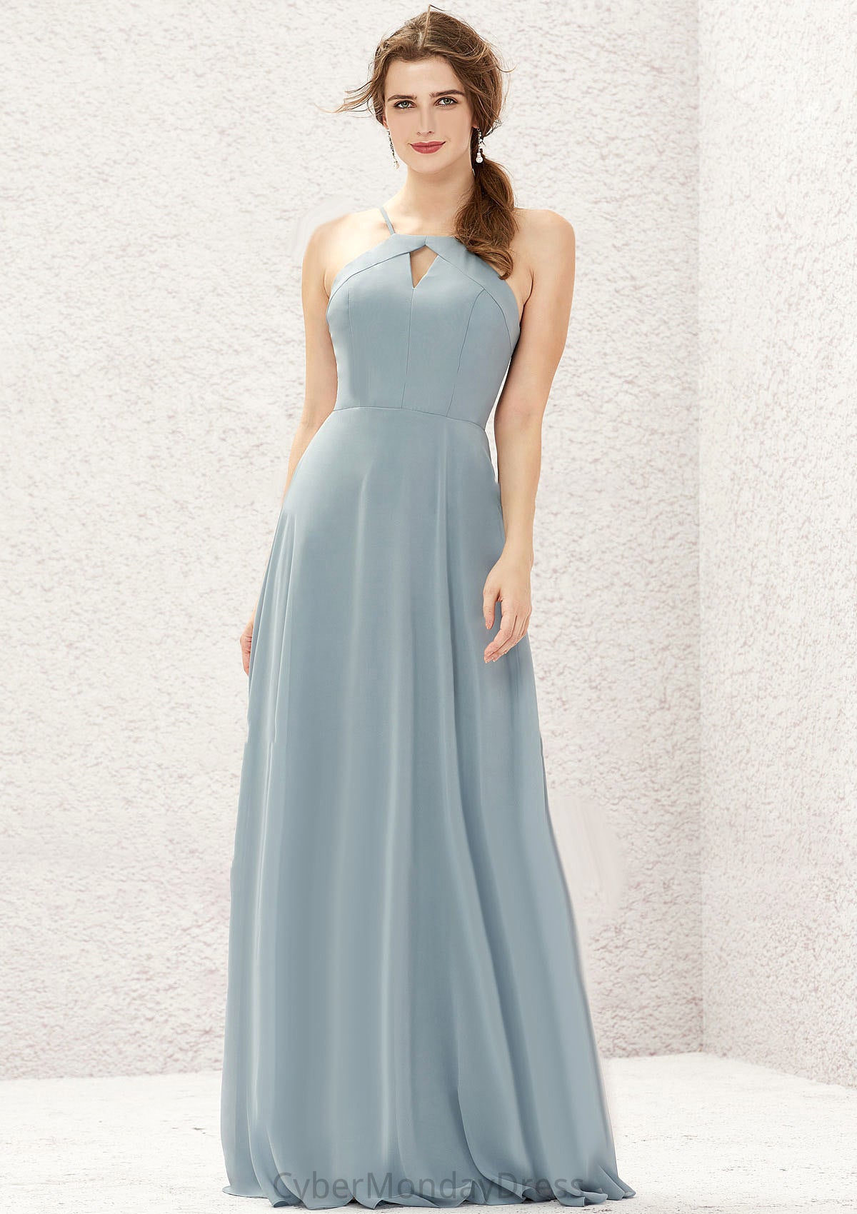 A-line Bateau Sleeveless Long/Floor-Length Chiffon Bridesmaid Dresses Laura DTP0025638