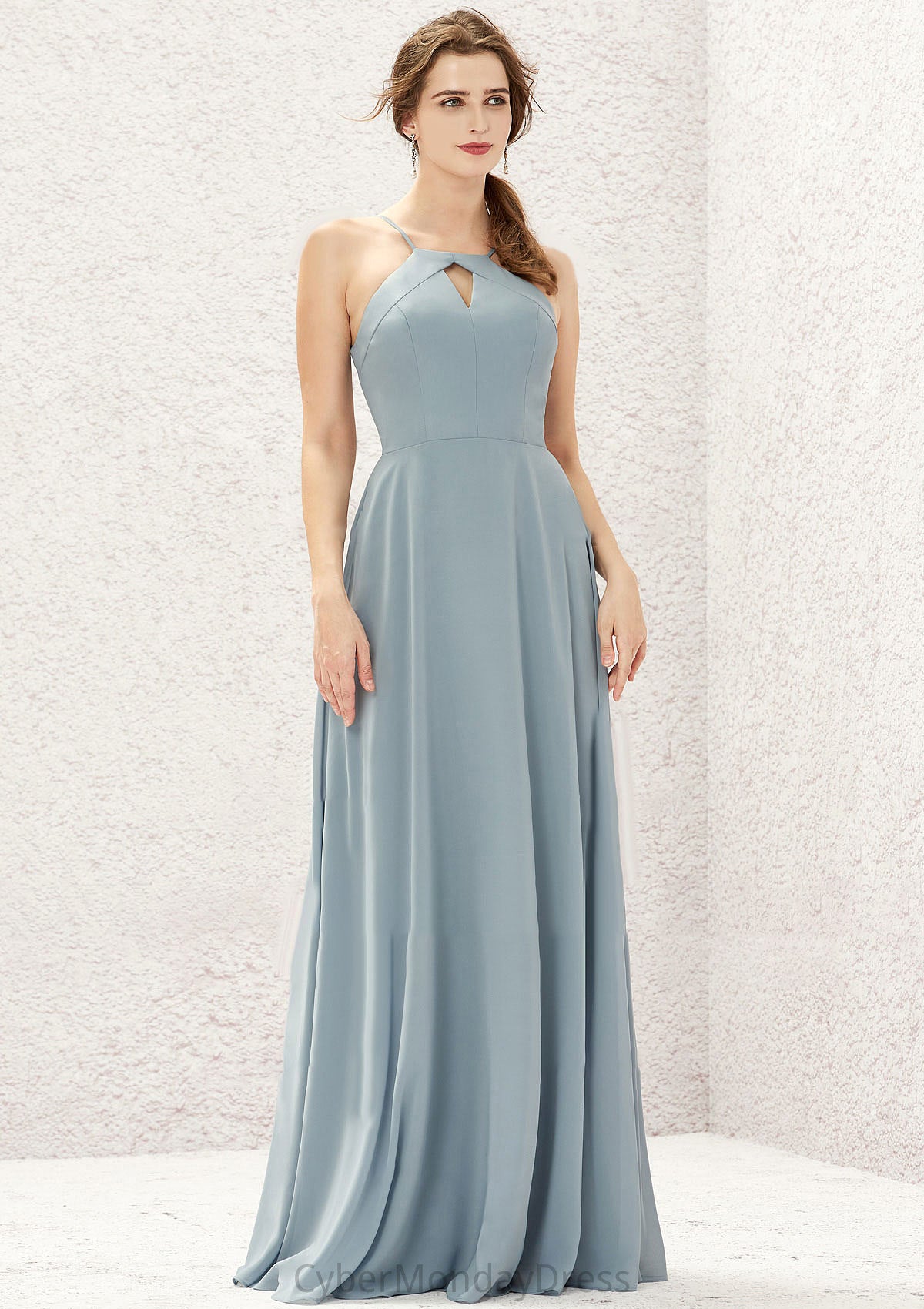 A-line Bateau Sleeveless Long/Floor-Length Chiffon Bridesmaid Dresses Laura DTP0025638