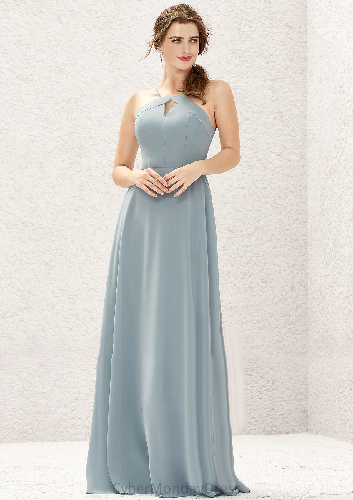 A-line Bateau Sleeveless Long/Floor-Length Chiffon Bridesmaid Dresses Laura DTP0025638