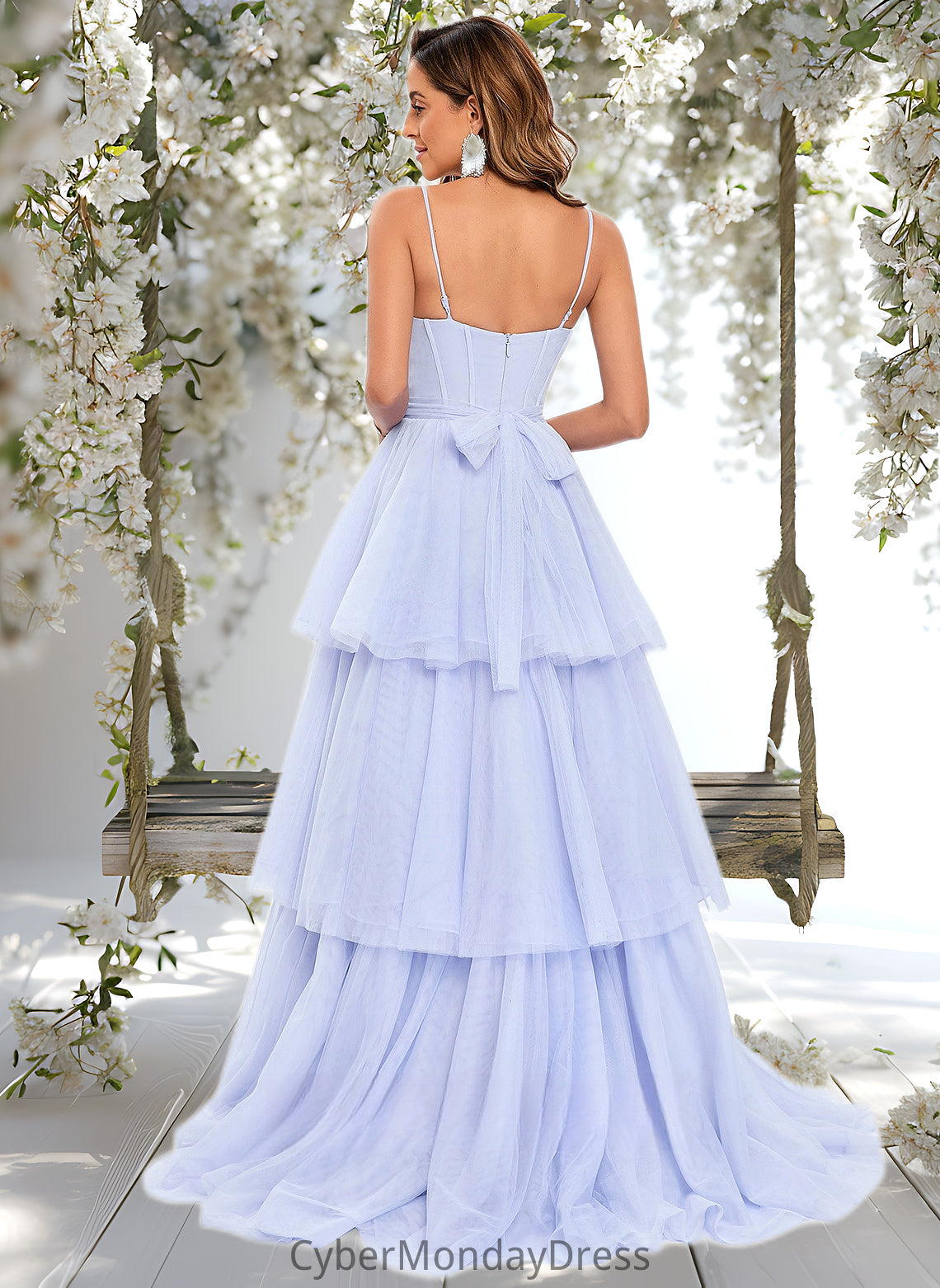 Elle Ball-Gown/Princess Sweetheart Sweep Train Tulle Prom Dresses With Bow DTP0025843