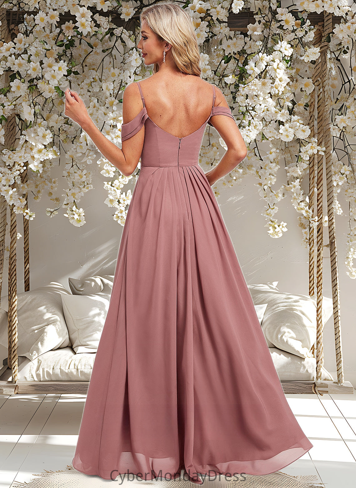 India A-line Cold Shoulder Asymmetrical Chiffon Bridesmaid Dress DTP0025823