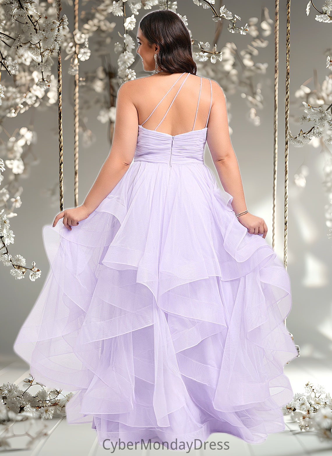 Lilianna Ball-Gown/Princess Asymmetrical One Shoulder Floor-Length Tulle Prom Dresses DTP0025867