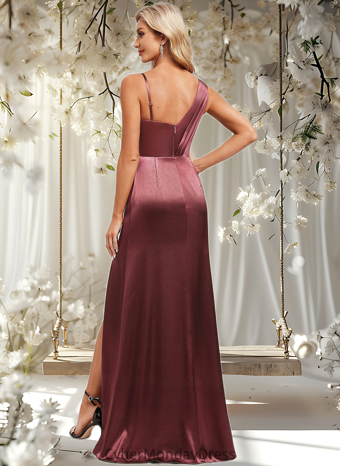 Annabel A-line Asymmetrical Floor-Length Stretch Satin Bridesmaid Dress DTP0025828