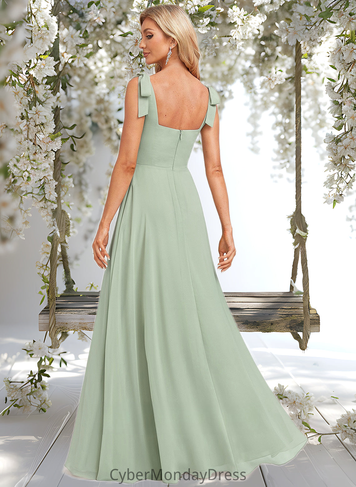 Hailee A-line Square Floor-Length Chiffon Prom Dresses With Bow DTP0025876