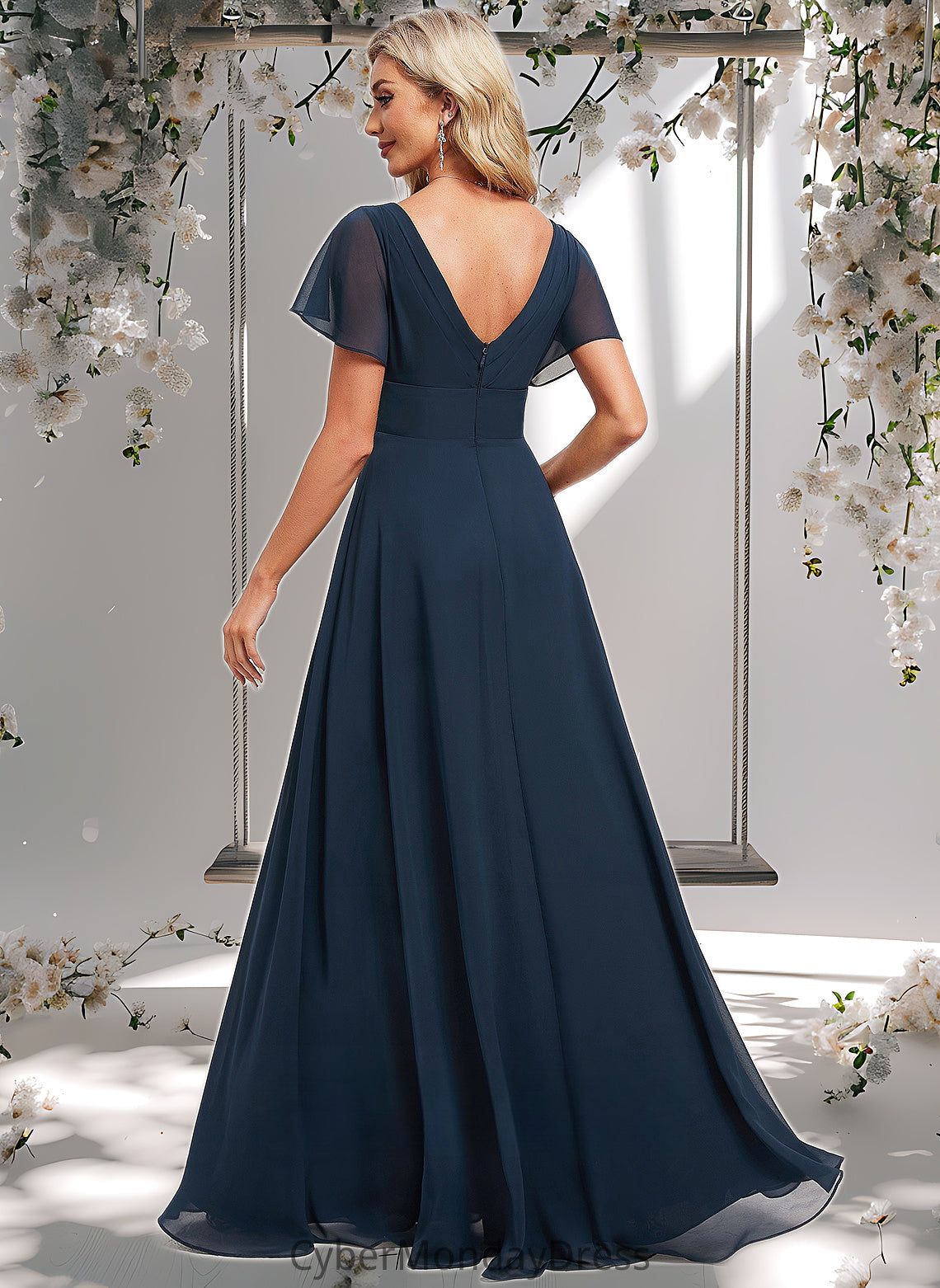 Camryn A-line V-Neck Floor-Length Chiffon Bridesmaid Dress DTP0025806