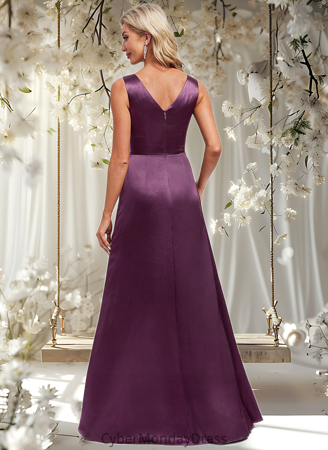 Amaya A-line Scoop Floor-Length Stretch Satin Bridesmaid Dress DTP0025829