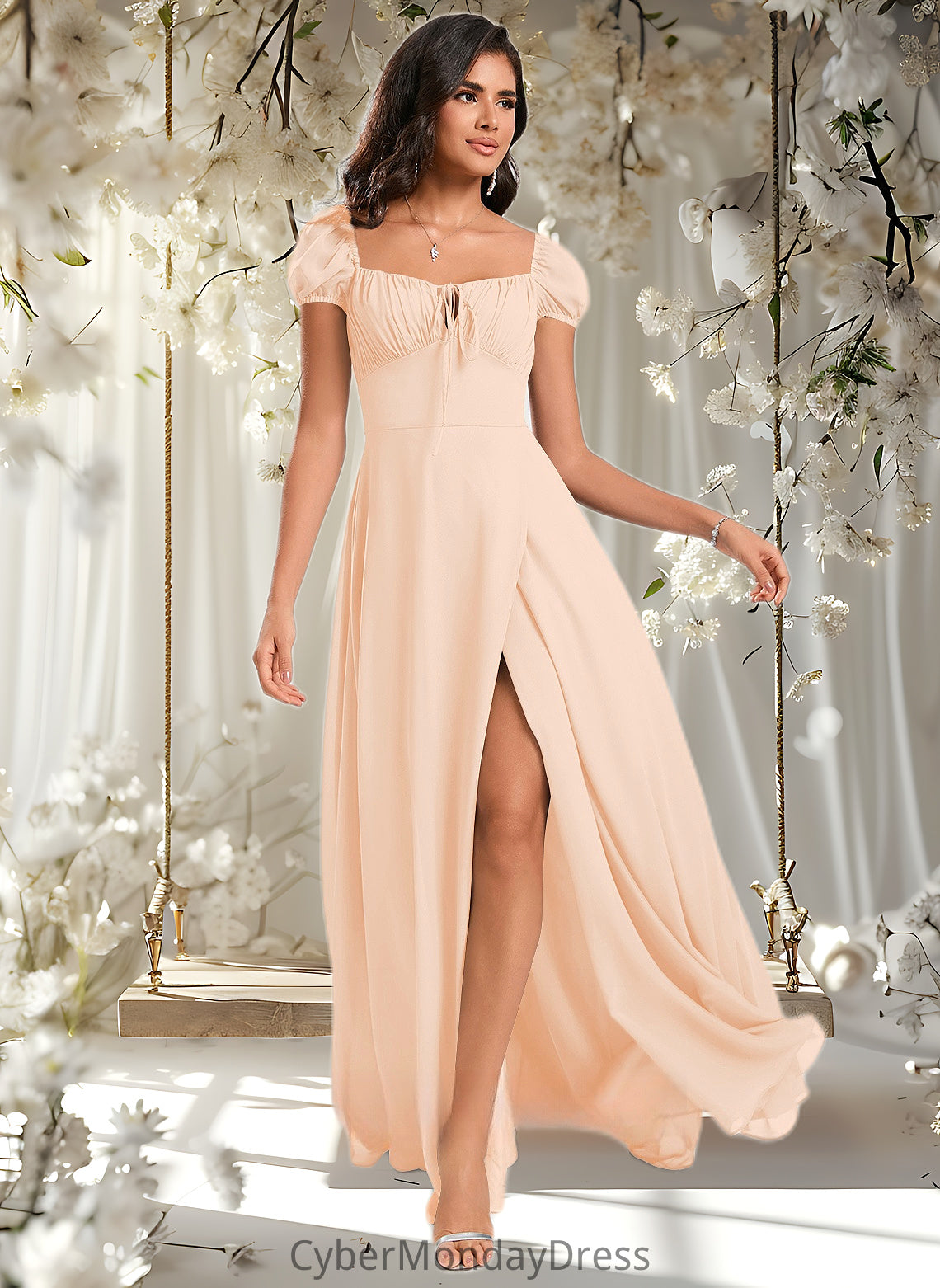 Caitlin A-line Square Floor-Length Chiffon Prom Dresses With Ruffle DTP0025872