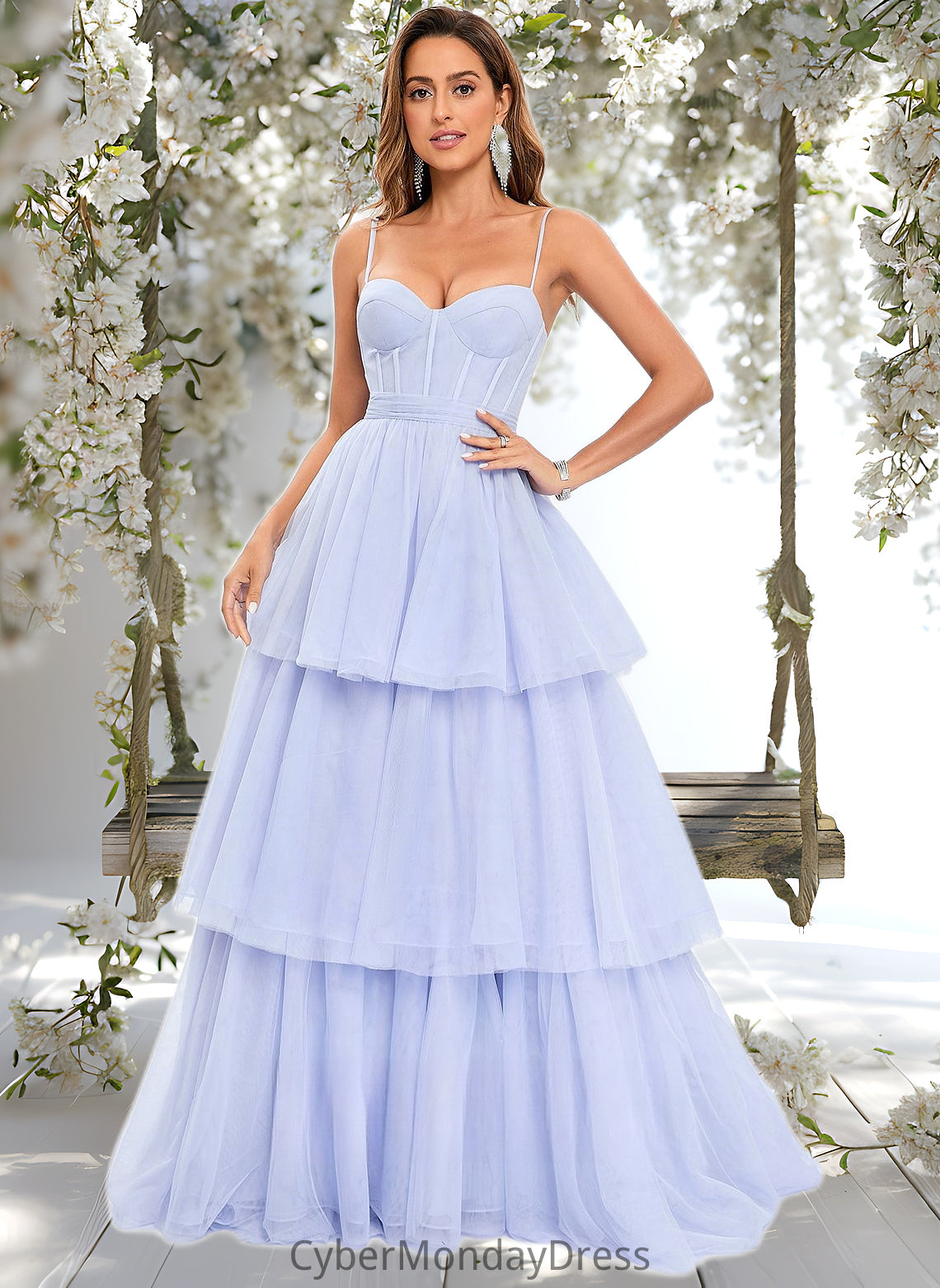 Elle Ball-Gown/Princess Sweetheart Sweep Train Tulle Prom Dresses With Bow DTP0025843