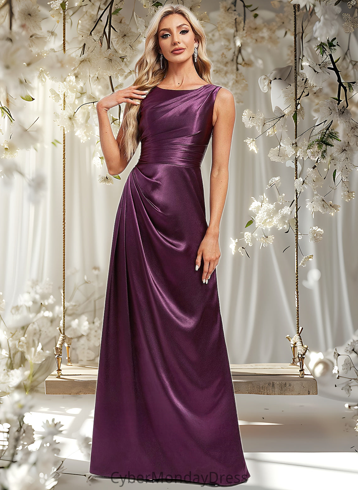 Amaya A-line Scoop Floor-Length Stretch Satin Bridesmaid Dress DTP0025829