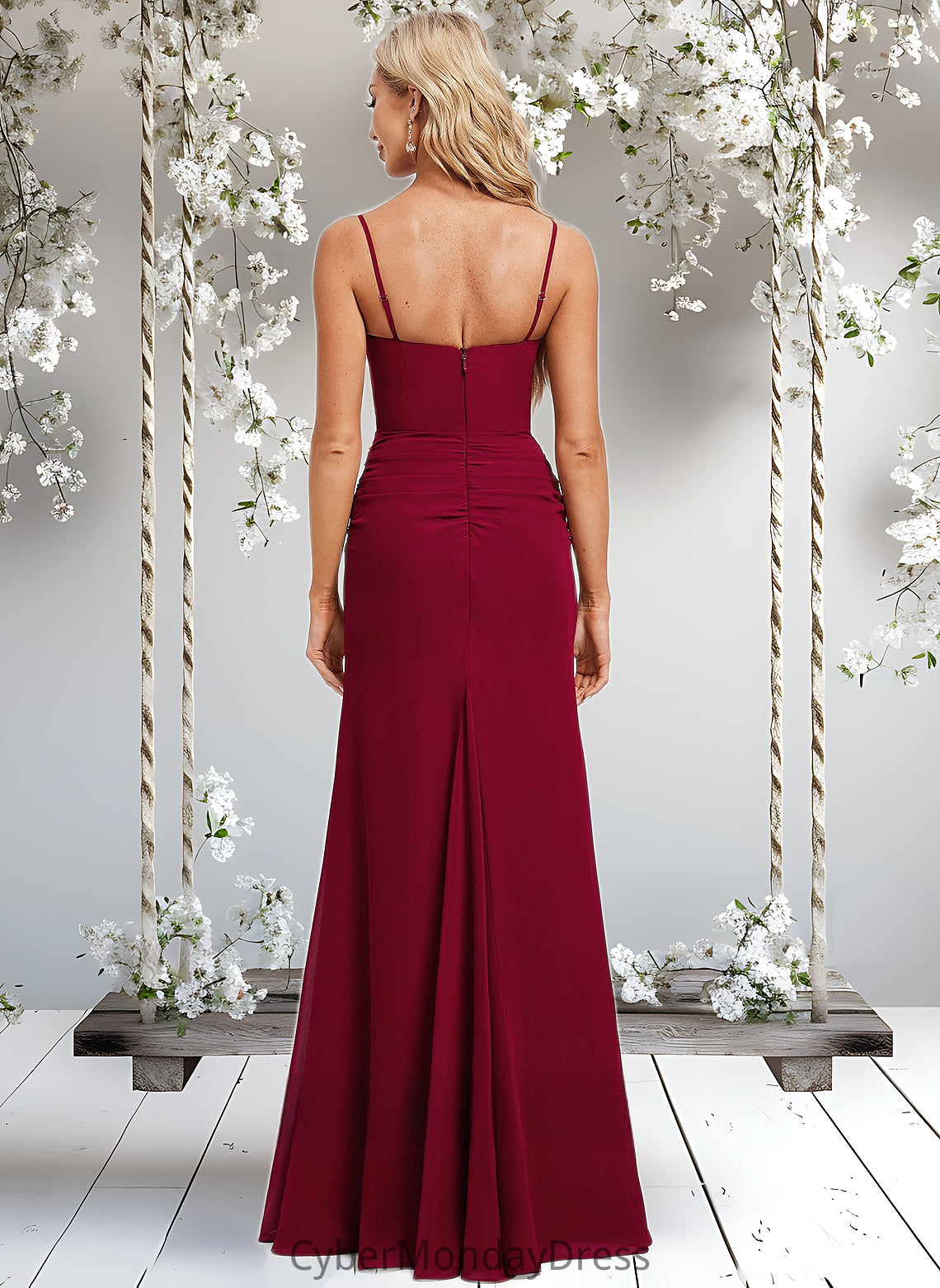 Yaretzi Trumpet/Mermaid V-Neck Floor-Length Chiffon Bridesmaid Dress DTP0025825